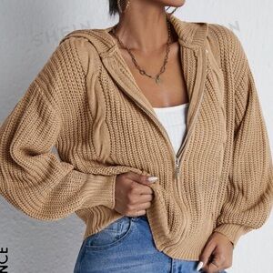 SHEIN Essnce Drop Shoulder Zip Up Hooded Cardigan